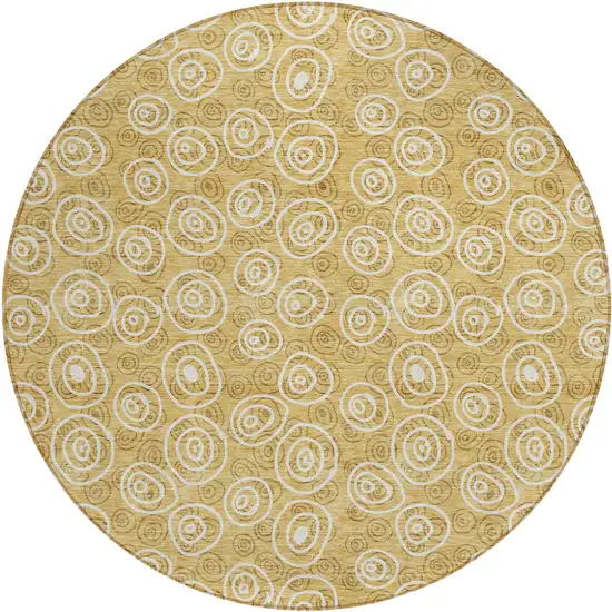 8' Gold Beige And Ivory Round Geometric Washable Indoor Outdoor Area Rug Photo 2