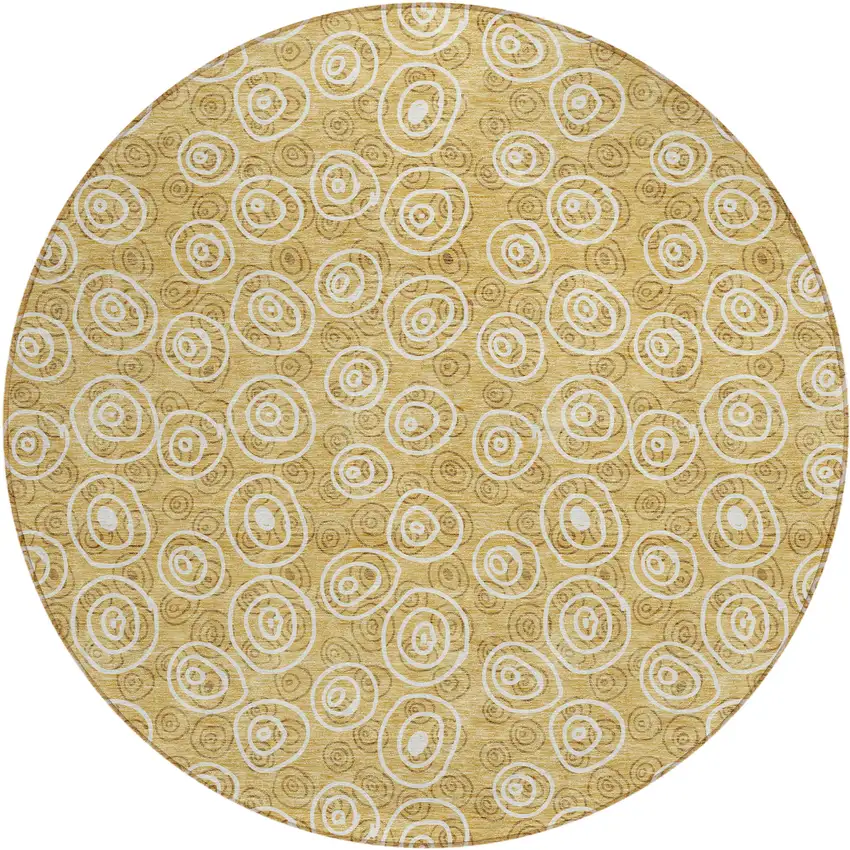 8' Gold Beige And Ivory Round Geometric Washable Indoor Outdoor Area Rug Photo 2