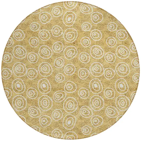 8' Gold Beige And Ivory Round Geometric Washable Indoor Outdoor Area Rug Photo 5