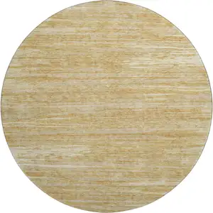 Photo of 8' Gold Beige And Ivory Striped Washable Round Rug With UV Protection