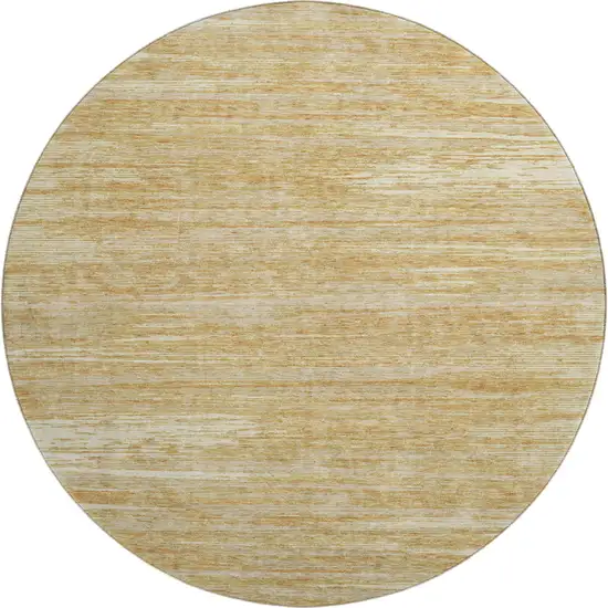 8' Gold Beige And Ivory Striped Washable Round Rug With UV Protection Photo 1