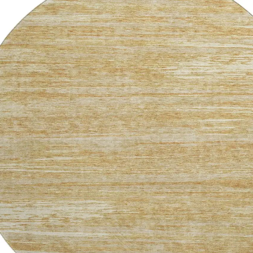 8' Gold Beige And Ivory Striped Washable Round Rug With UV Protection Photo 3