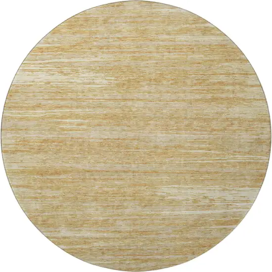 8' Gold Beige And Ivory Striped Washable Round Rug With UV Protection Photo 4