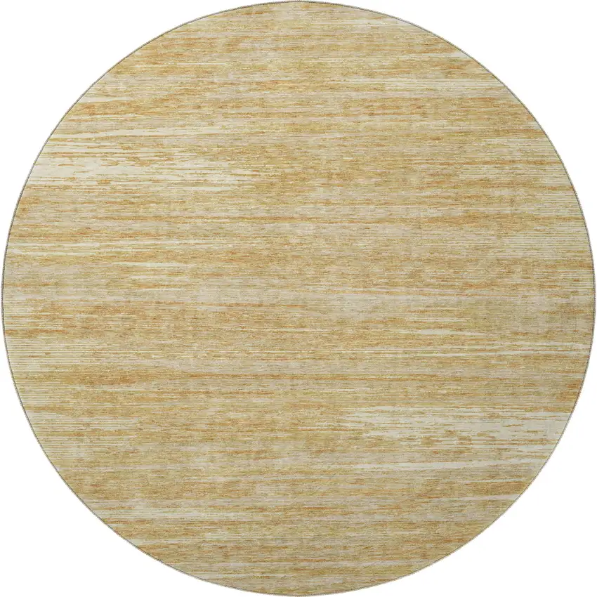 8' Gold Beige And Ivory Striped Washable Round Rug With UV Protection Photo 4