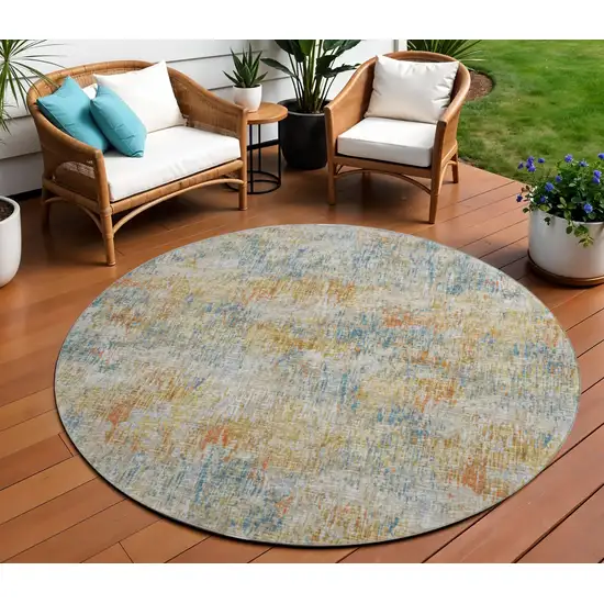 8' Gold Beige And Orange Round Abstract Washable Indoor Outdoor Area Rug Photo 1