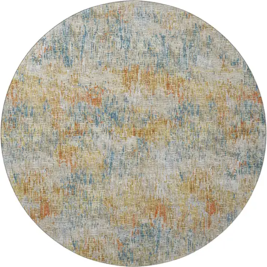 8' Gold Beige And Orange Round Abstract Washable Indoor Outdoor Area Rug Photo 4