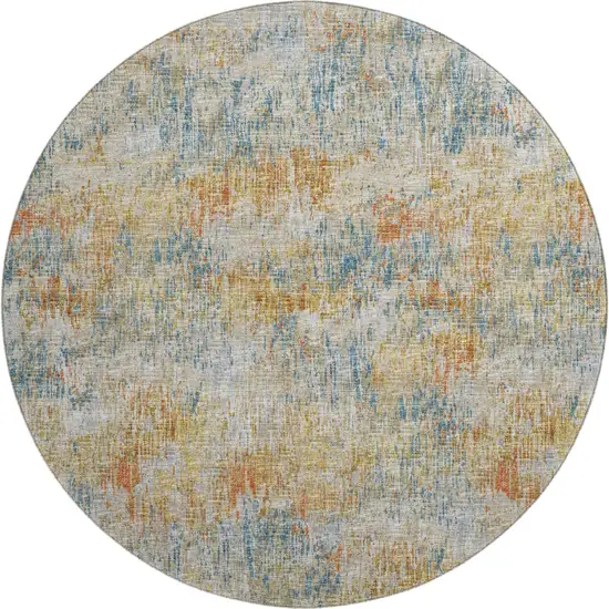 8' Gold Beige And Orange Round Abstract Washable Indoor Outdoor Area Rug Photo 2