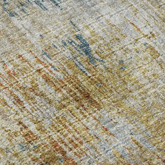 8' Gold Beige And Orange Round Abstract Washable Indoor Outdoor Area Rug Photo 8