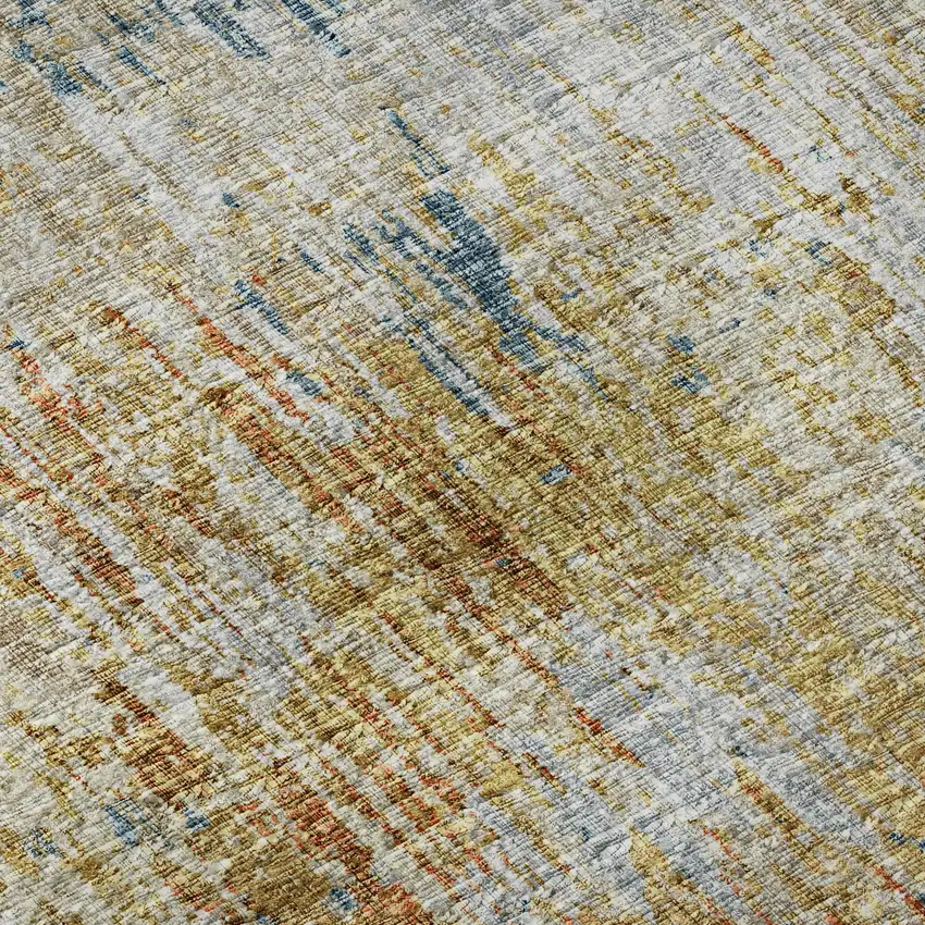 8' Gold Beige And Orange Round Abstract Washable Indoor Outdoor Area Rug Photo 8