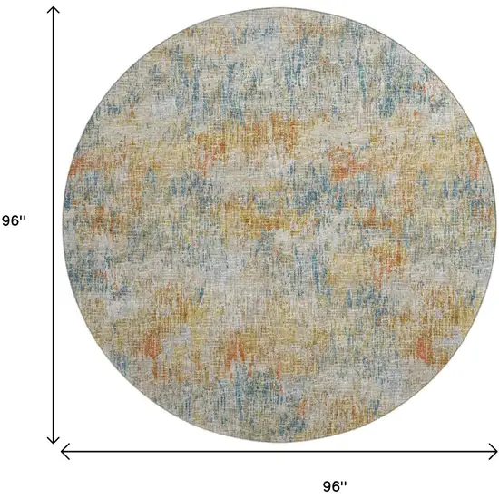 8' Gold Beige And Orange Round Abstract Washable Indoor Outdoor Area Rug Photo 3