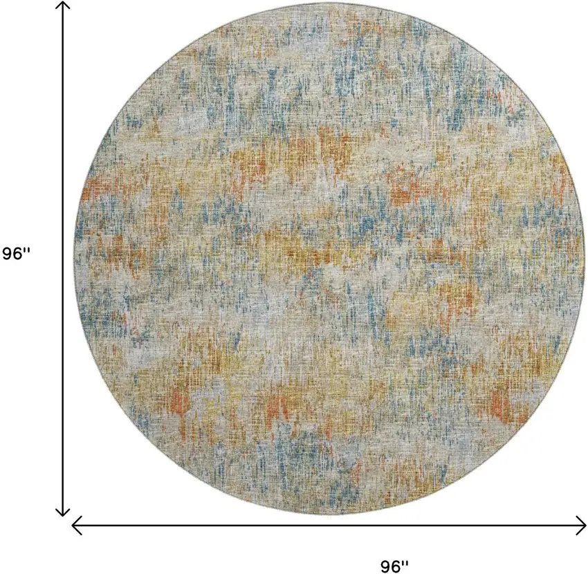 8' Gold Beige And Orange Round Abstract Washable Indoor Outdoor Area Rug Photo 3