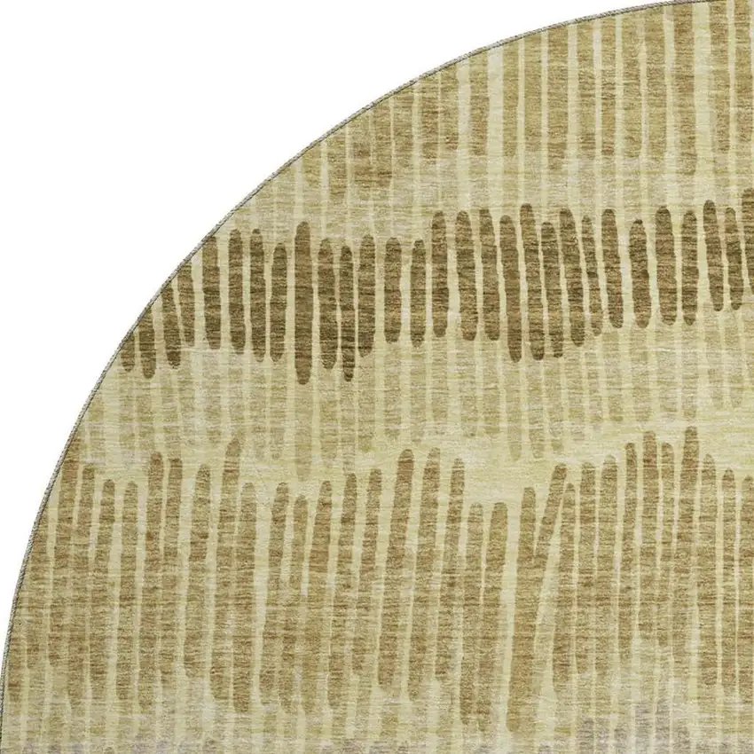 8' Gold Beige And Rust Striped Washable Round Rug With UV Protection Photo 4