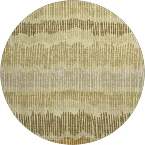 Photo of 8' Gold Beige And Rust Striped Washable Round Rug With UV Protection