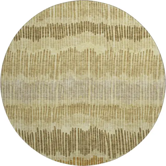 8' Gold Beige And Rust Striped Washable Round Rug With UV Protection Photo 1