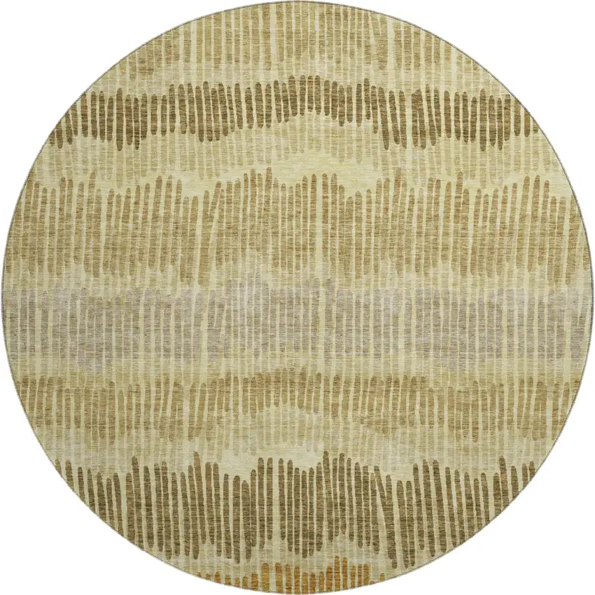8' Gold Beige And Rust Striped Washable Round Rug With UV Protection Photo 1