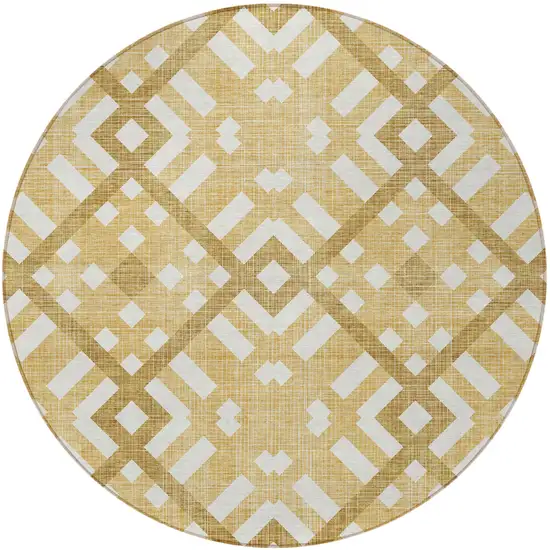 8' Gold Beige And Tan Round Geometric Washable Indoor Outdoor Area Rug Photo 5