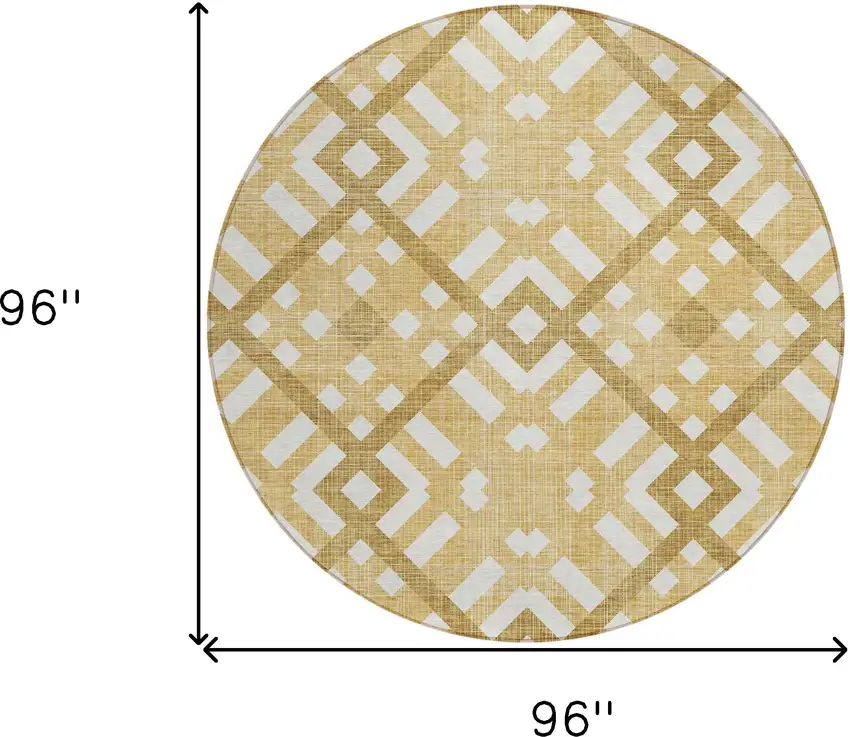 8' Gold Beige And Tan Round Geometric Washable Indoor Outdoor Area Rug Photo 3