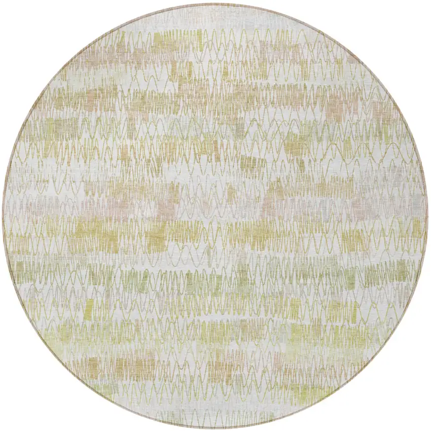 8' Gold Beige And Tan Round Striped Washable Indoor Outdoor Area Rug Photo 5