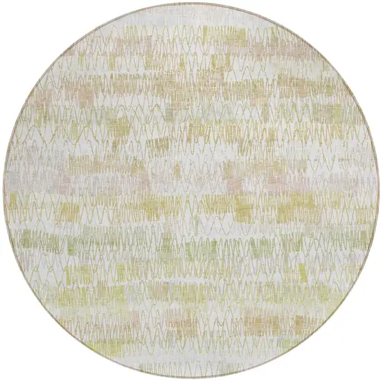 8' Gold Beige And Tan Round Striped Washable Indoor Outdoor Area Rug Photo 2
