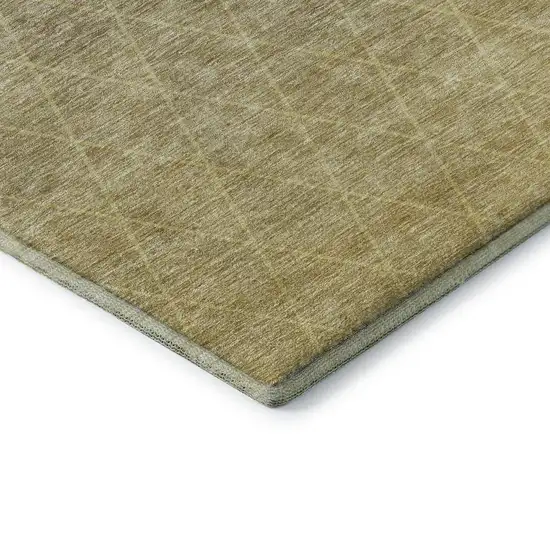 8' Gold Beige And Taupe Geometric Washable Round Rug With UV Protection Photo 6