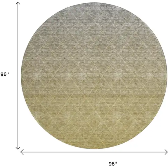 8' Gold Beige And Taupe Geometric Washable Round Rug With UV Protection Photo 9