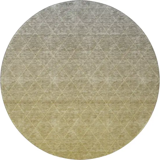 8' Gold Beige And Taupe Geometric Washable Round Rug With UV Protection Photo 3