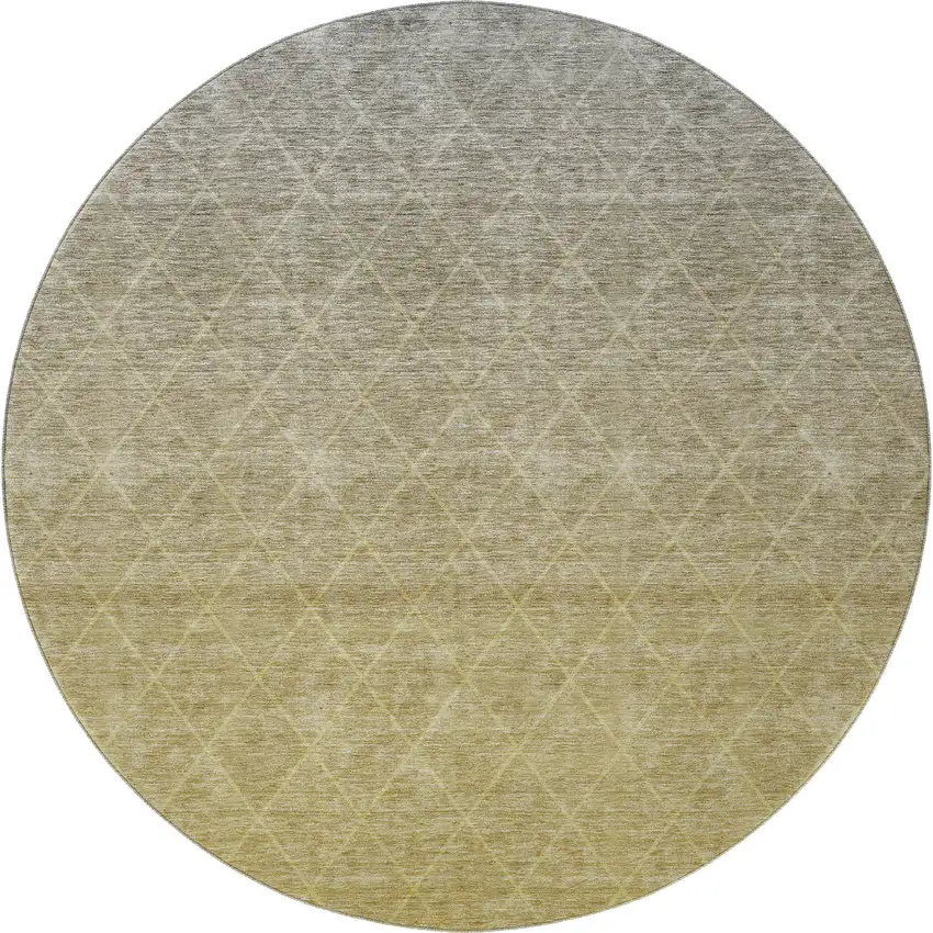 8' Gold Beige And Taupe Geometric Washable Round Rug With UV Protection Photo 3