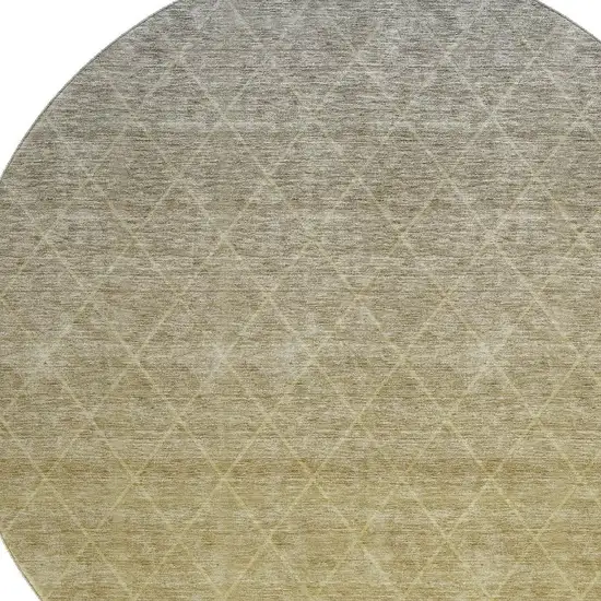 8' Gold Beige And Taupe Geometric Washable Round Rug With UV Protection Photo 2