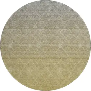 Photo of 8' Gold Beige And Taupe Geometric Washable Round Rug With UV Protection
