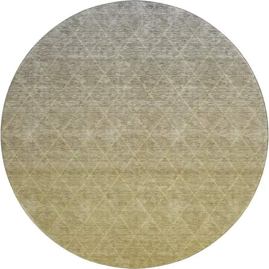 8' Gold Beige And Taupe Geometric Washable Round Rug With UV Protection Photo 1