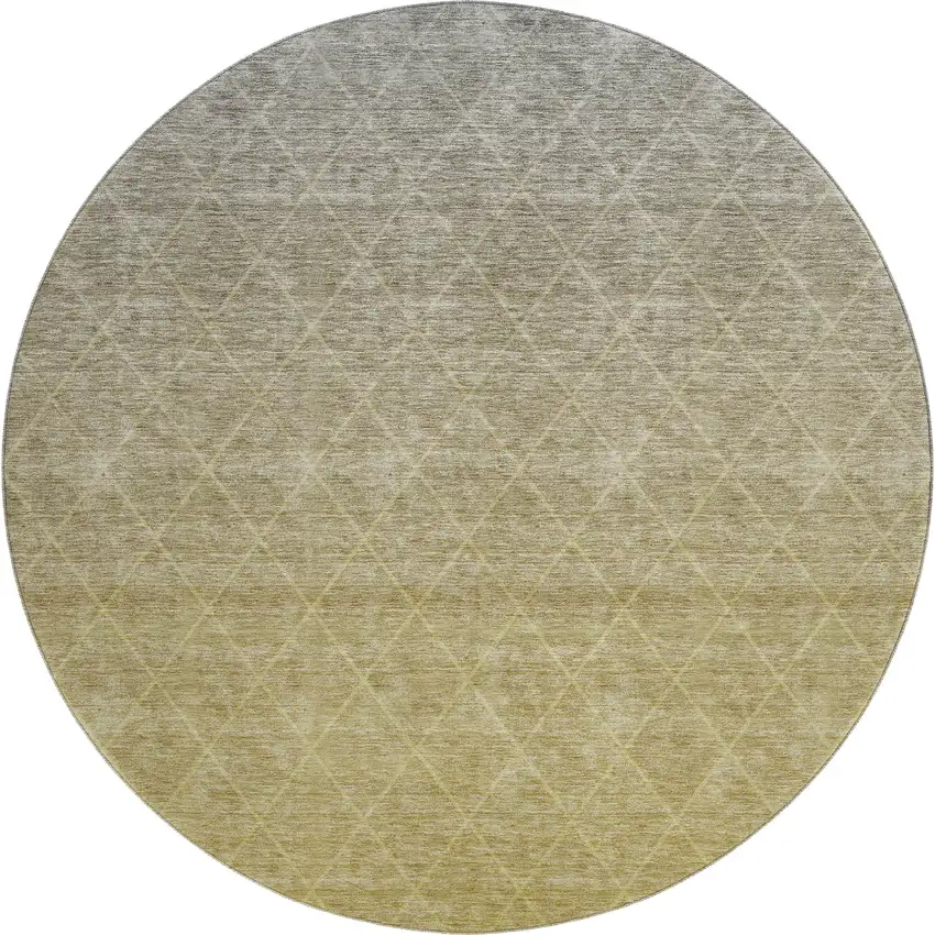 8' Gold Beige And Taupe Geometric Washable Round Rug With UV Protection Photo 1