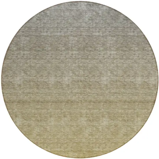 8' Gold Beige And Taupe Round Ombre Washable Indoor Outdoor Area Rug Photo 2