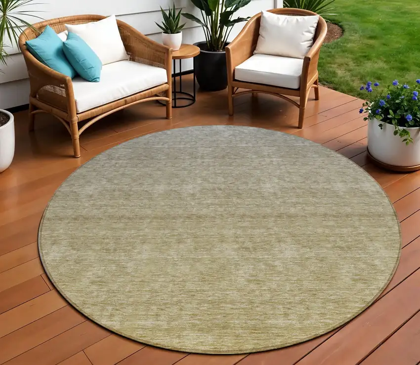 8' Gold Beige And Taupe Round Ombre Washable Indoor Outdoor Area Rug Photo 1