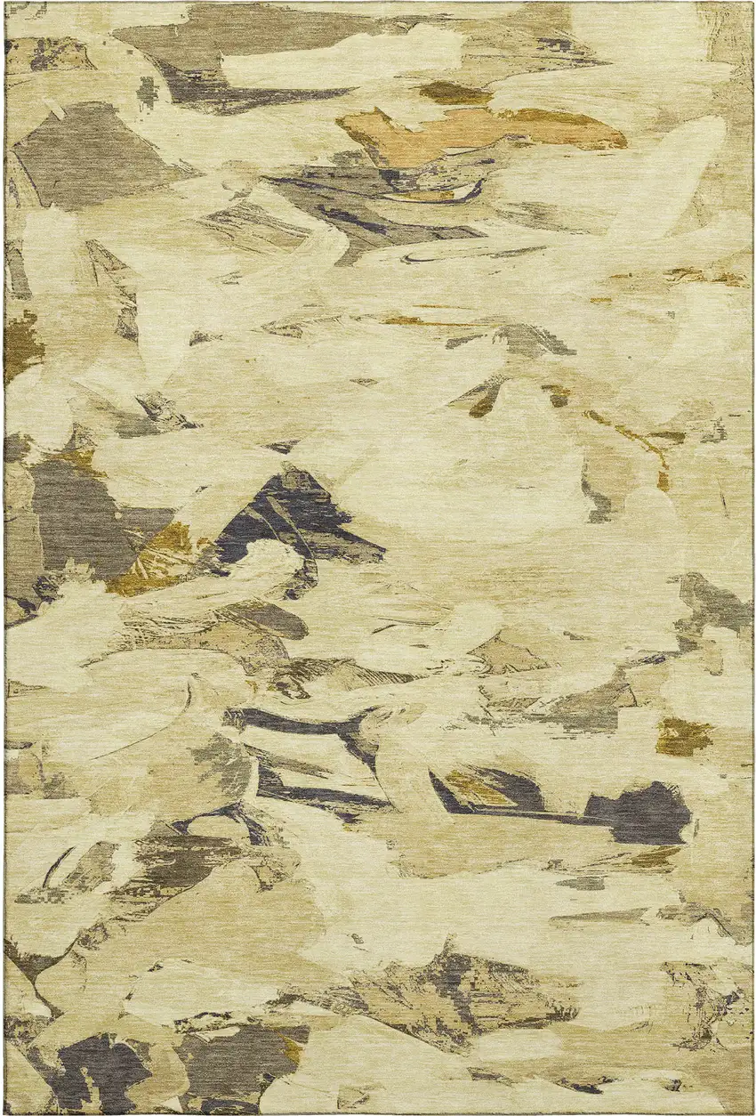 8' Gold Beige And Wheat Abstract Washable Area Rug With UV Protection Photo 1