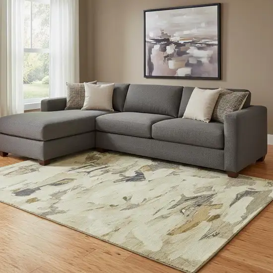 8' Gold Beige And Wheat Abstract Washable Area Rug With UV Protection Photo 2