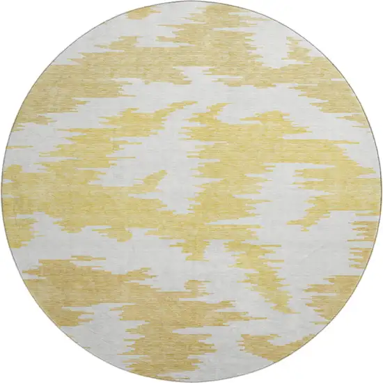 8' Gold Beige And Wheat Abstract Washable Round Rug With UV Protection Photo 1