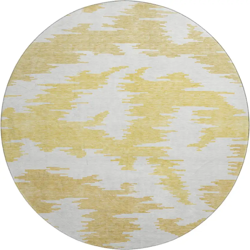 8' Gold Beige And Wheat Abstract Washable Round Rug With UV Protection Photo 1