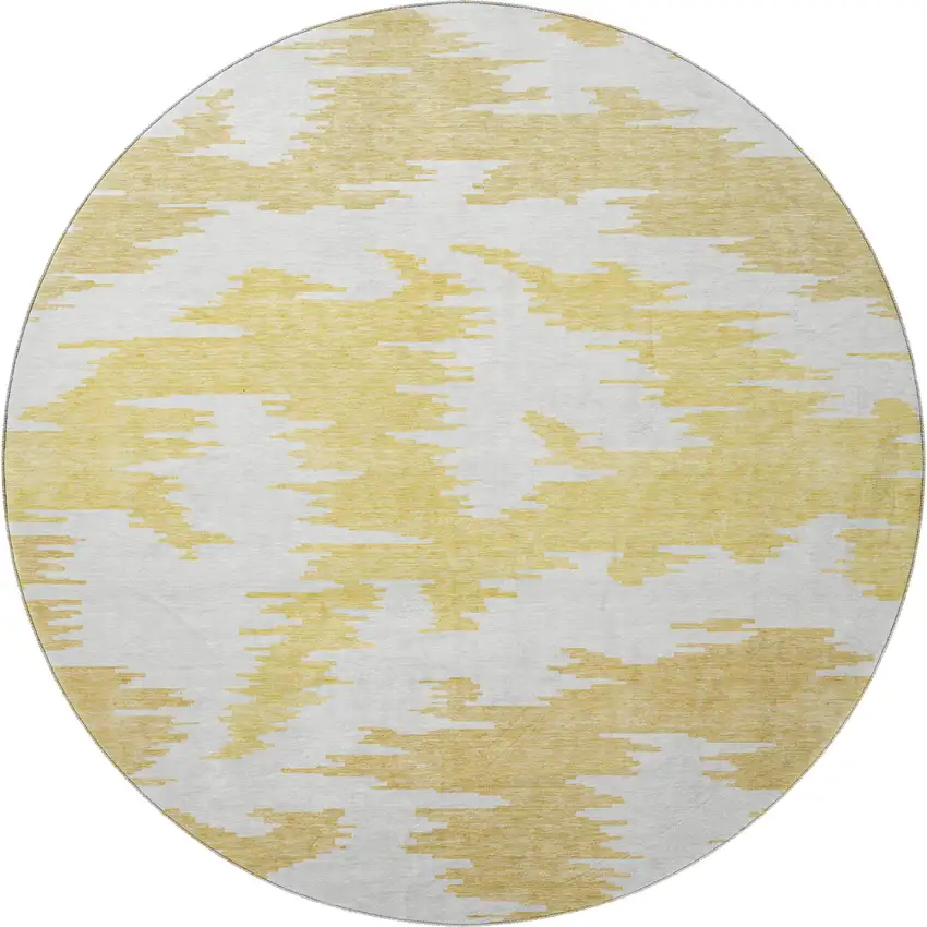 8' Gold Beige And Wheat Abstract Washable Round Rug With UV Protection Photo 3