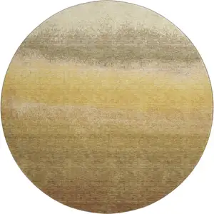Photo of 8' Gold Beige And Wheat Ombre Washable Round Rug With UV Protection