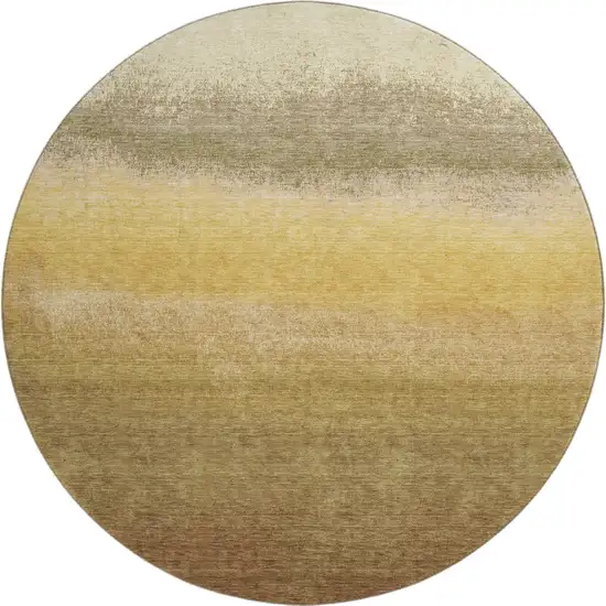 8' Gold Beige And Wheat Ombre Washable Round Rug With UV Protection Photo 1