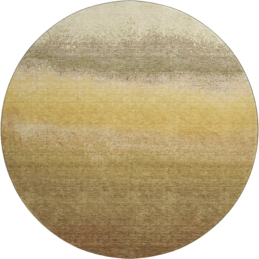 8' Gold Beige And Wheat Ombre Washable Round Rug With UV Protection Photo 1