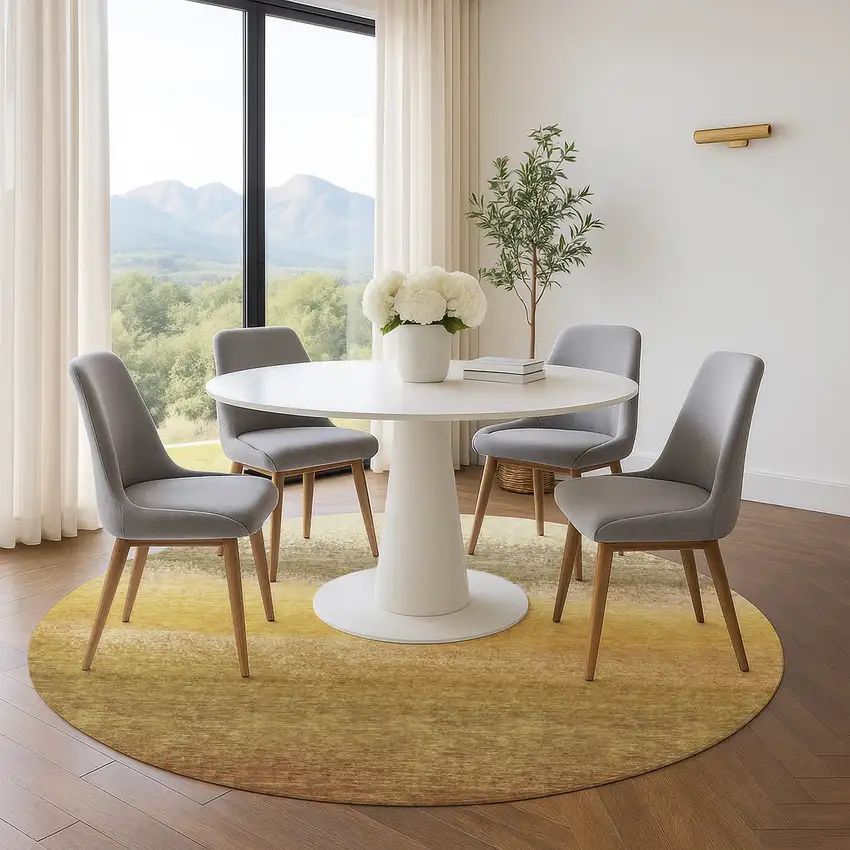 8' Gold Beige And Wheat Ombre Washable Round Rug With UV Protection Photo 4
