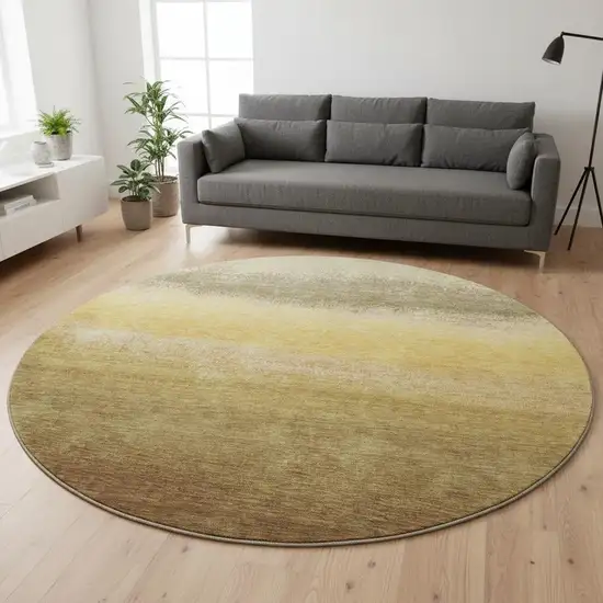 8' Gold Beige And Wheat Ombre Washable Round Rug With UV Protection Photo 2