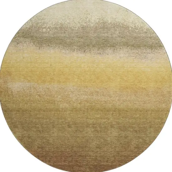 8' Gold Beige And Wheat Ombre Washable Round Rug With UV Protection Photo 3