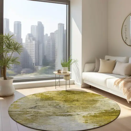 8' Gold Beige And Wheat Round Abstract Washable Indoor Outdoor Area Rug Photo 7