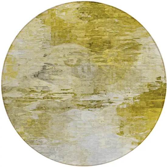 8' Gold Beige And Wheat Round Abstract Washable Indoor Outdoor Area Rug Photo 2