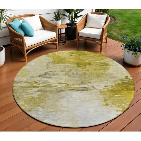 8' Gold Beige And Wheat Round Abstract Washable Indoor Outdoor Area Rug Photo 1