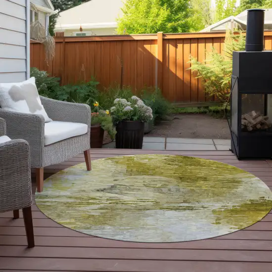 8' Gold Beige And Wheat Round Abstract Washable Indoor Outdoor Area Rug Photo 6