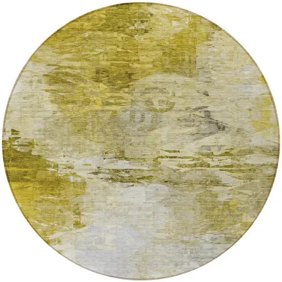 8' Gold Beige And Wheat Round Abstract Washable Indoor Outdoor Area Rug Photo 5