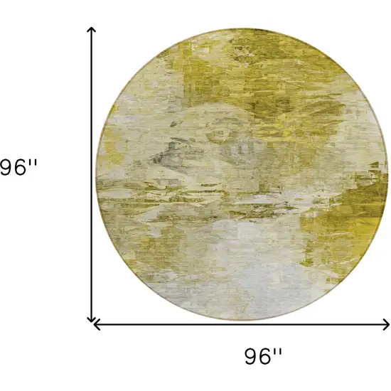 8' Gold Beige And Wheat Round Abstract Washable Indoor Outdoor Area Rug Photo 3
